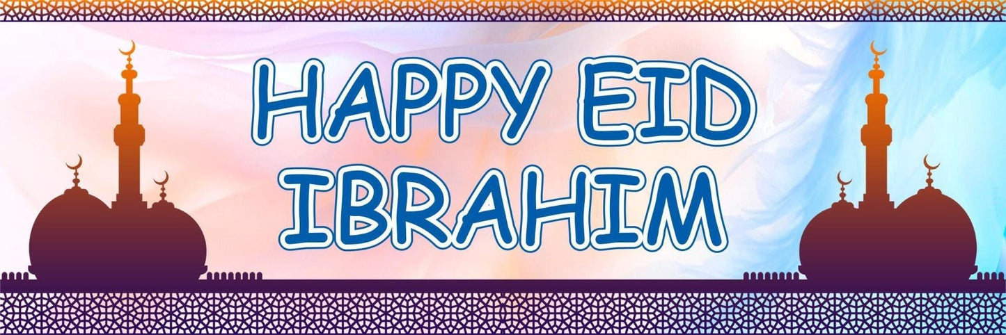 2 Personalised Happy Eid Mosque Festival Celebration Banners Decoration Posters