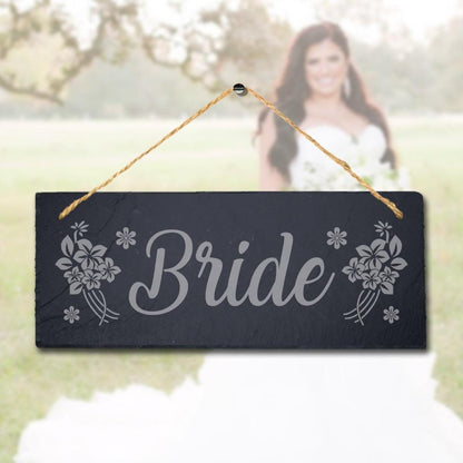 Bride Laser Engraved Hanging Floral Motif Slate Wedding Party Venue Plaque Sign