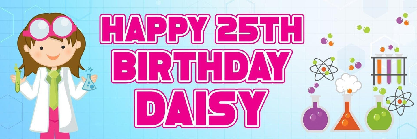 2 Personalised Mad Scientist Birthday Party Celebration Banner Decoration Poster