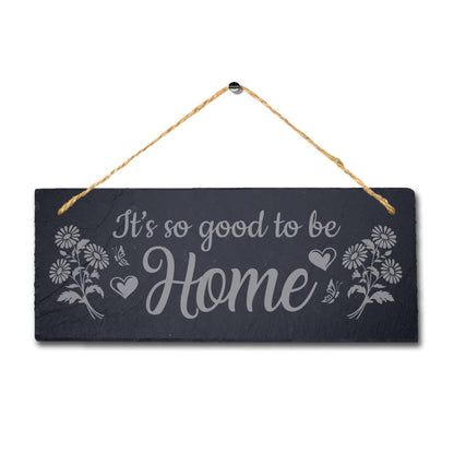 Laser Engraved Slate Home Sign: Rustic Door Plaque with Jute Rope