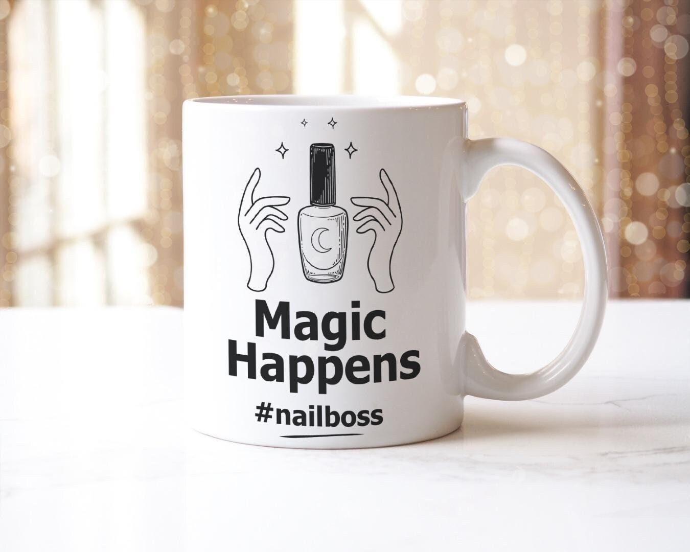 Magic Happens Mug & Coaster Set Girls Nail Artist Christmas Birthday Coffee Gift