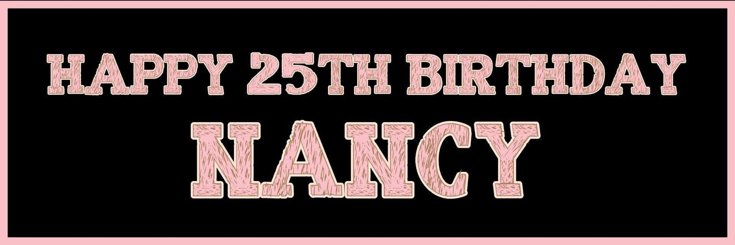 Personalised Birthday Party Banner: Rose Gold Effect, Black Theme (Set of 2)