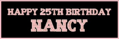 Personalised Birthday Party Banner: Rose Gold Effect, Black Theme (Set of 2)