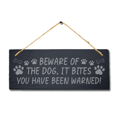 Beware Of Dog Bites Hanging Slate Kennels Pup Puppy Funny Gift Home Wall Sign