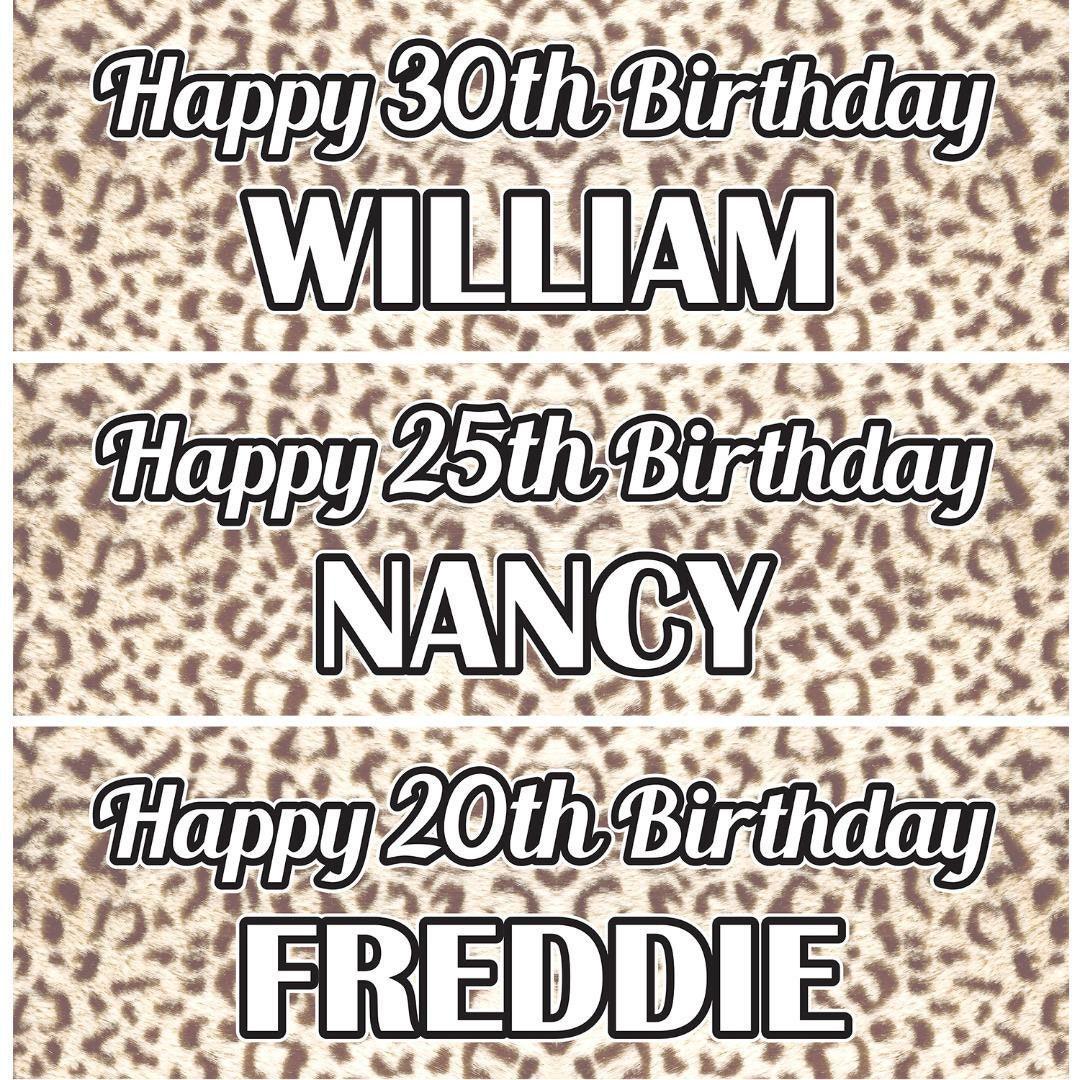 2 Personalised Leopard Print Birthday Celebration Banners Decoration Posters