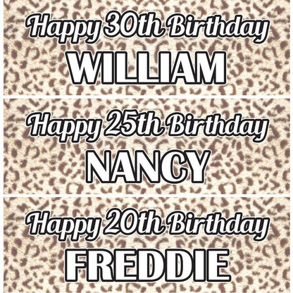 2 Personalised Leopard Print Birthday Celebration Banners Decoration Posters