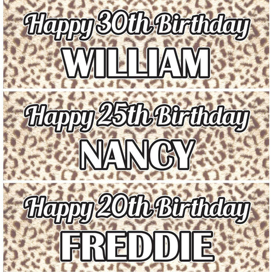 2 Personalised Leopard Print Birthday Celebration Banners Decoration Posters