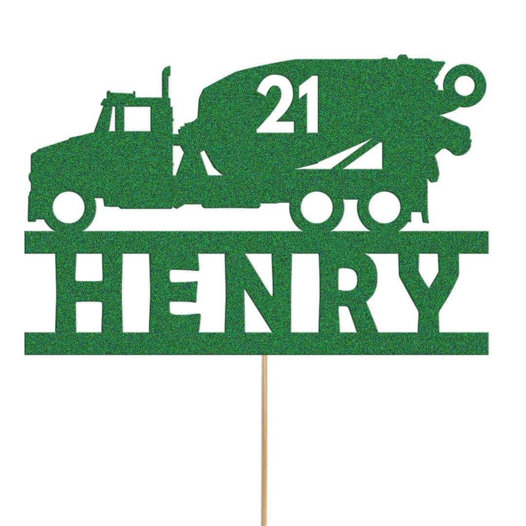 Personalised Glitter Cement Truck Cake Topper: Construction Birthday Decor