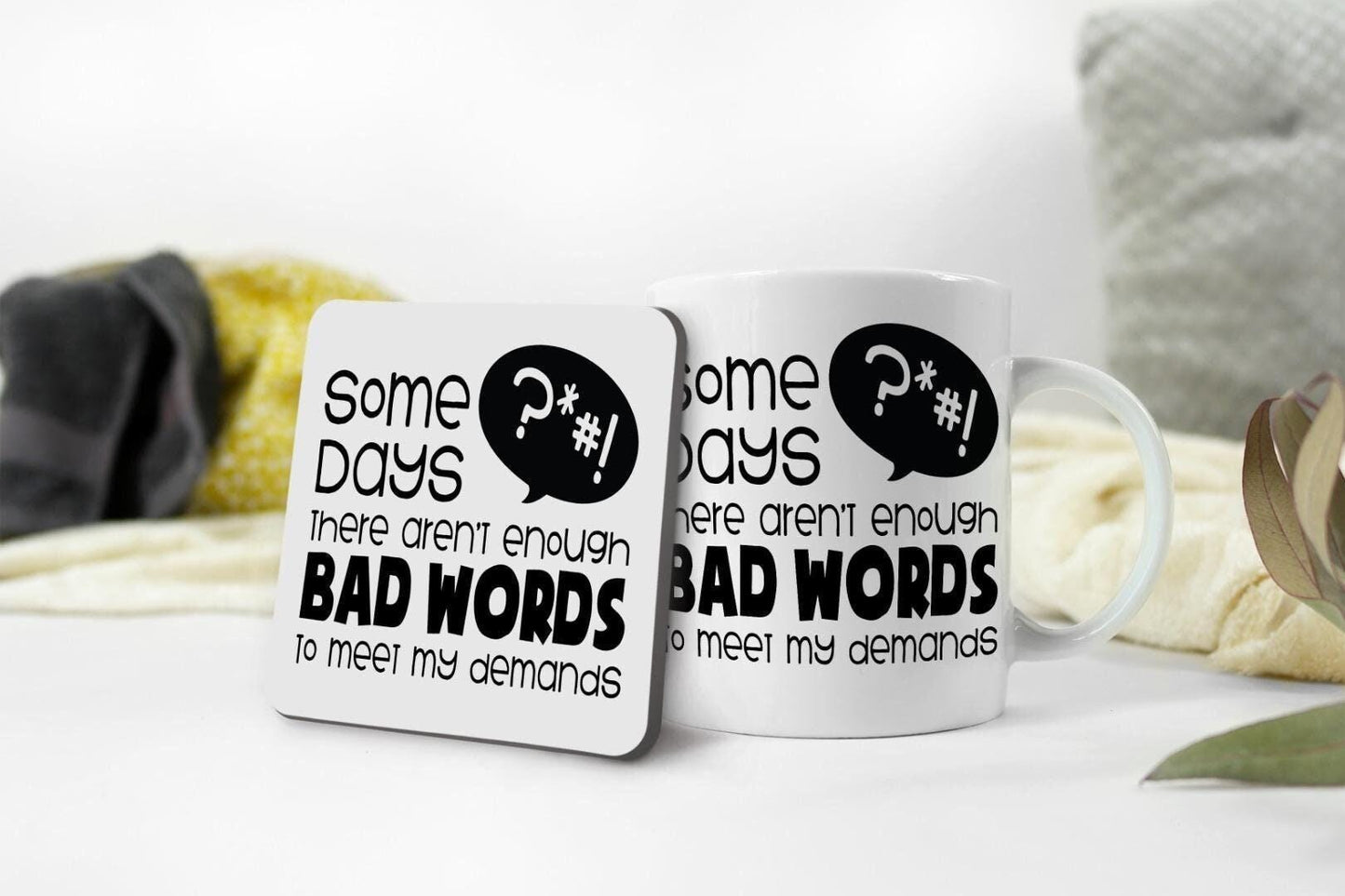 Not Enough Bad Words Mug & Coaster Set Funny Sarcastic Birthday Office Tea Gift