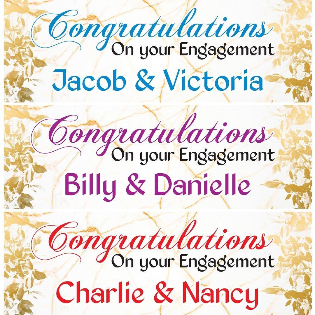 2x Personalised Rose Gold Engagement Party Banners Couples Names Decoration Poster