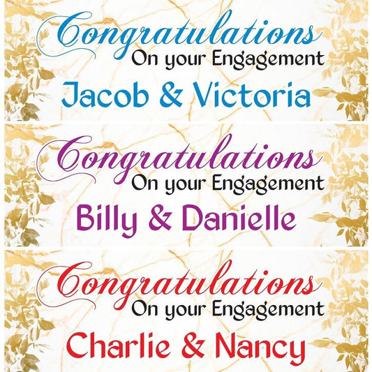 2x Personalised Rose Gold Engagement Party Banners Couples Names Decoration Poster