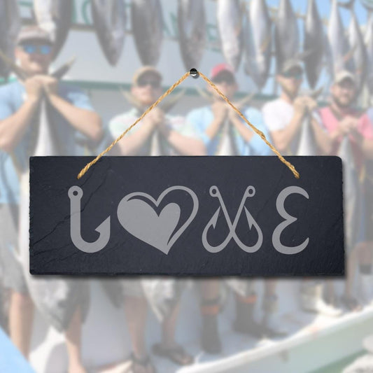 Love Laser Engraved Hanging Slate Sea Fishing Hook Fisherman Ocean Plaque Sign