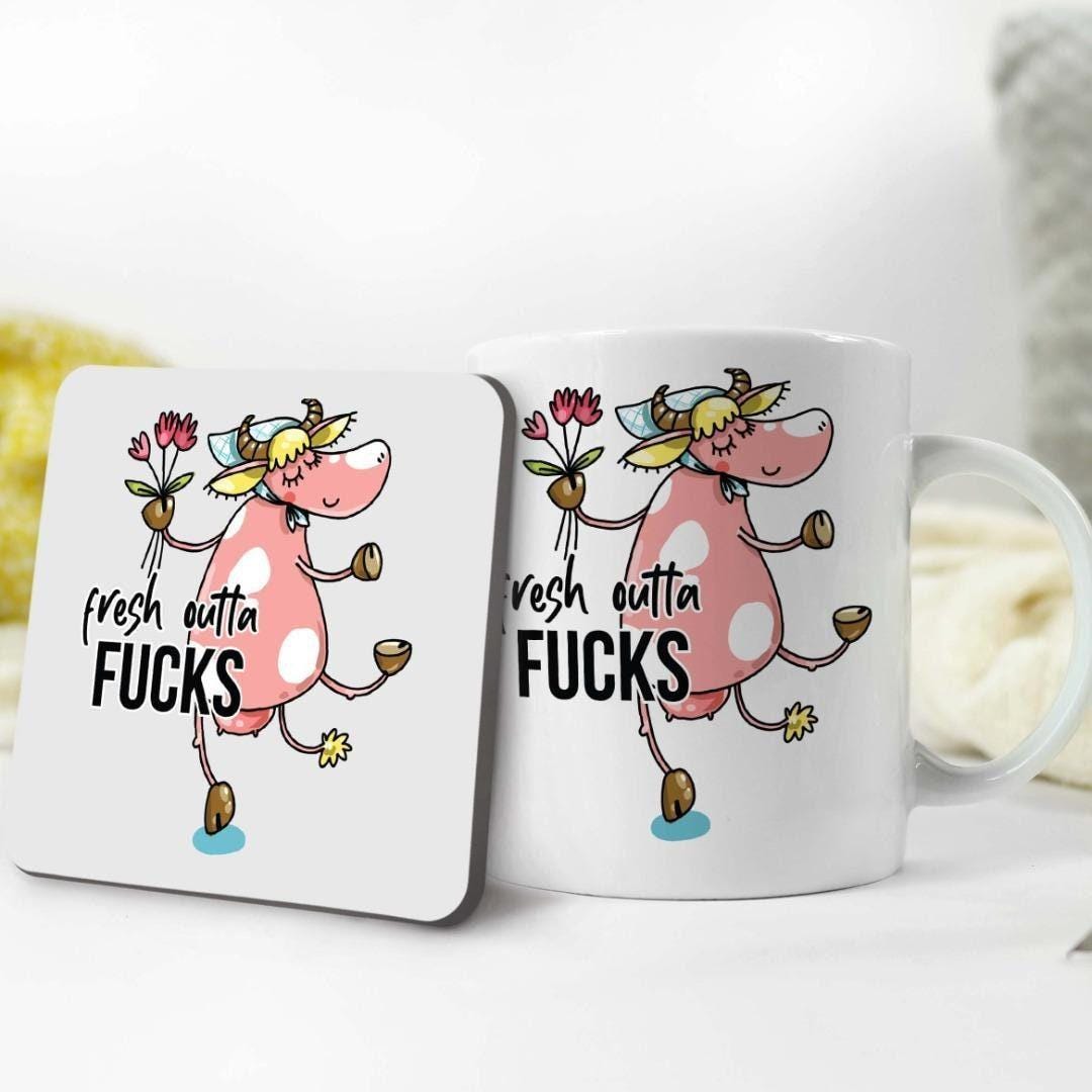 Funny Cow Mug & Coaster Set: Rude Humor Office Gift