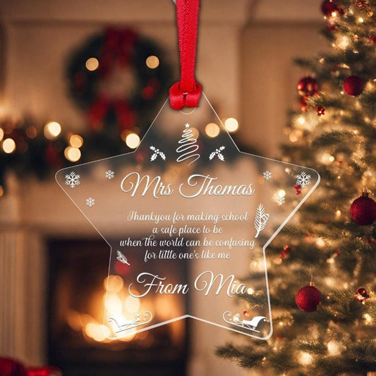 Personalised Teacher Christmas Ornament: Acrylic Star Tree Decor