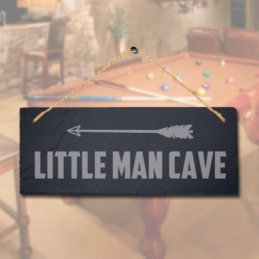 Little Man Cave Right Way Arrow Engraved Hanging Slate Home Cave Plaque Sign