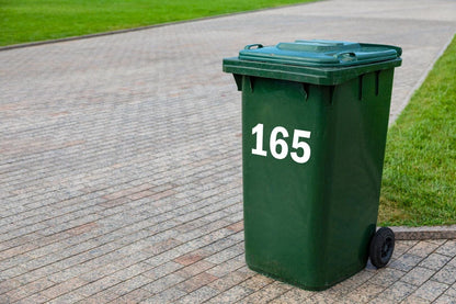 Personalised Number Wheelie Bin Sticker: Waterproof Vinyl Dustbin Decal