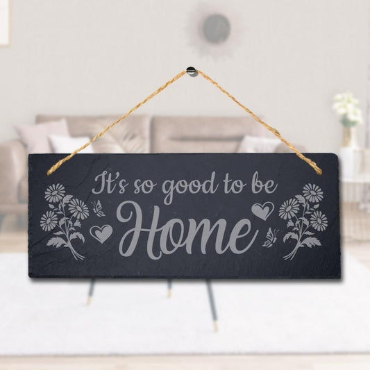 Laser Engraved Slate Home Sign: Rustic Door Plaque with Jute Rope