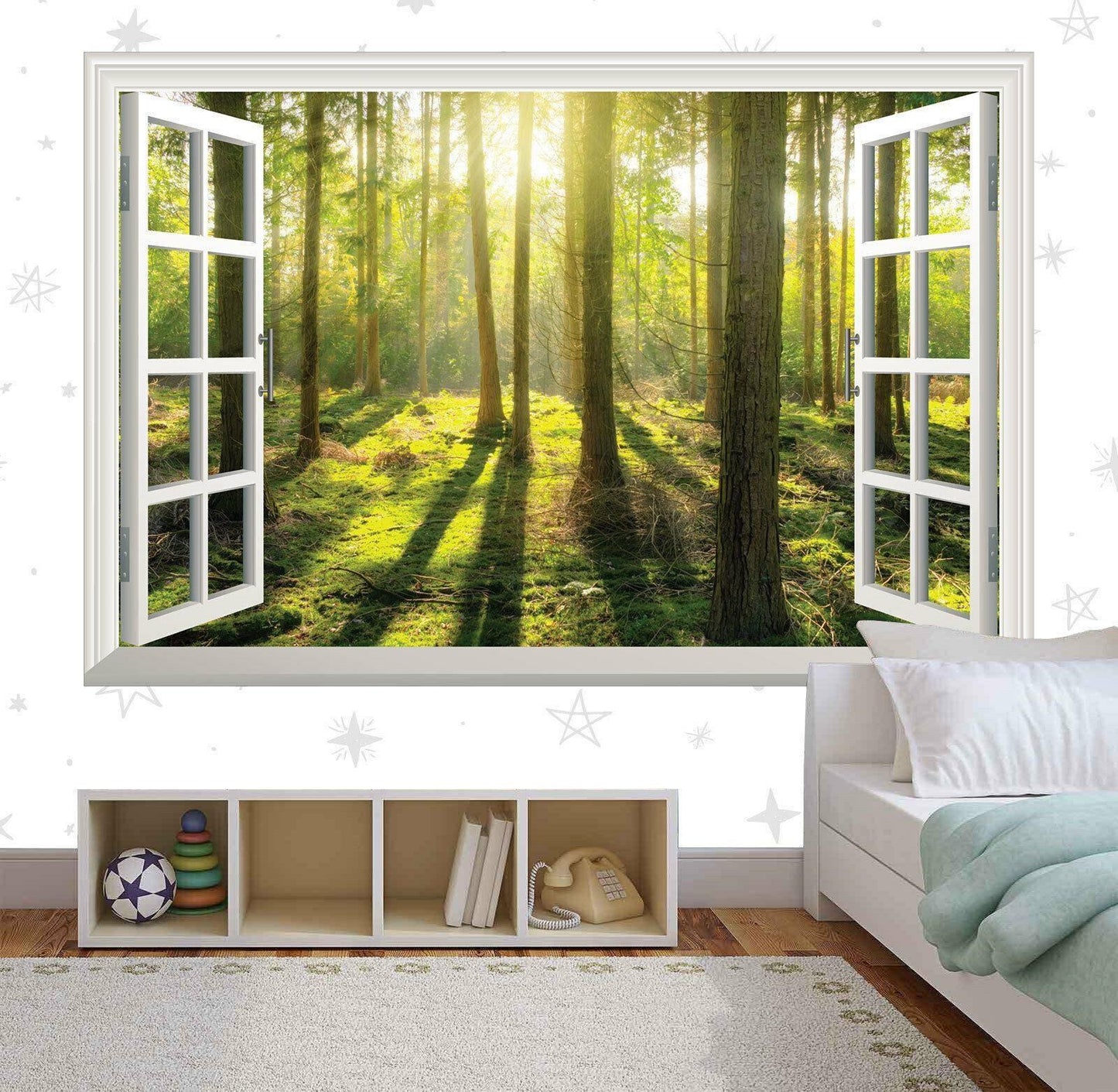 3D Forest Window View Wall Decal: Green Trees, Nature Mural