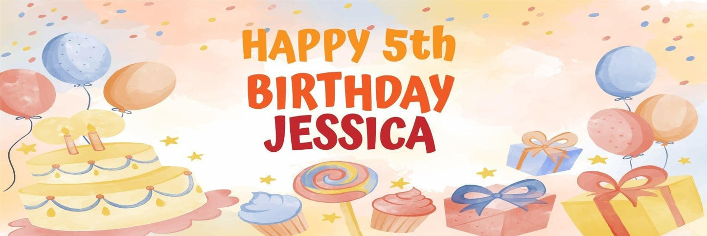 2x Personalised Birthday Banner Custom Name and Age Kids Party Decoration For Wall Art