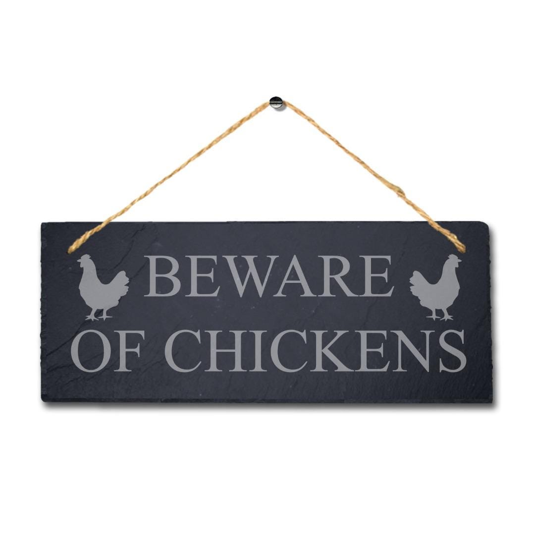 Beware Of Chickens Laser Engraved Hanging Slate Caution Home Decor Plaque Sign