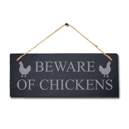 Beware Of Chickens Laser Engraved Hanging Slate Caution Home Decor Plaque Sign