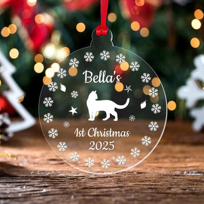 Personalised First Christmas Cat Bauble 1st Xmas Acrylic Tree Decoration Pet Gift