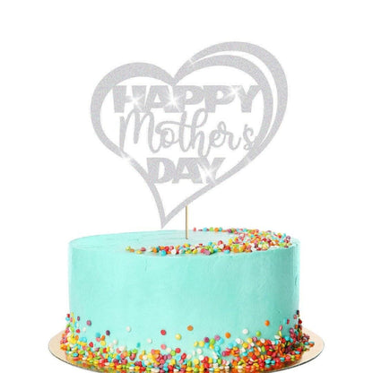 Happy Mothers Day Glitter Heart Design Cake Topper Birthday Decoration