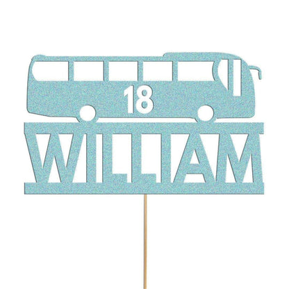 Personalised Glitter Bus Cake Topper: Custom Name & Age