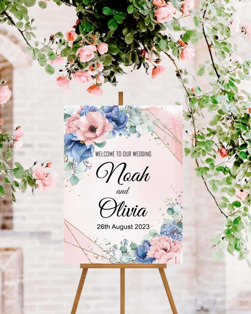 Personalised Wedding Welcome Sign: Elegant Floral Entrance Poster (A1-A4)