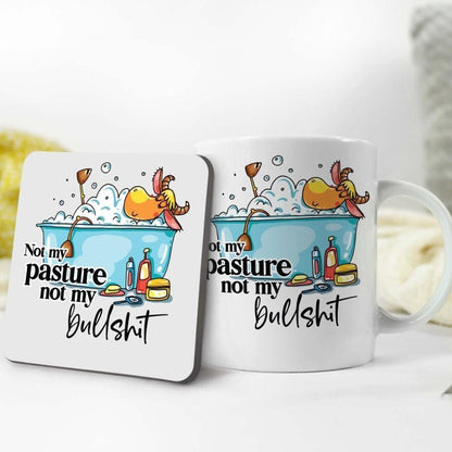 Funny Cow Mug & Coaster Set: Not My Pasture, Novelty Gift