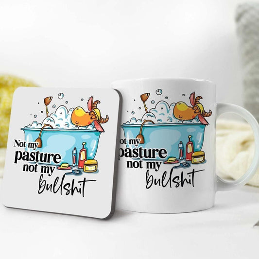 Funny Cow Mug & Coaster Set: Not My Pasture, Novelty Gift