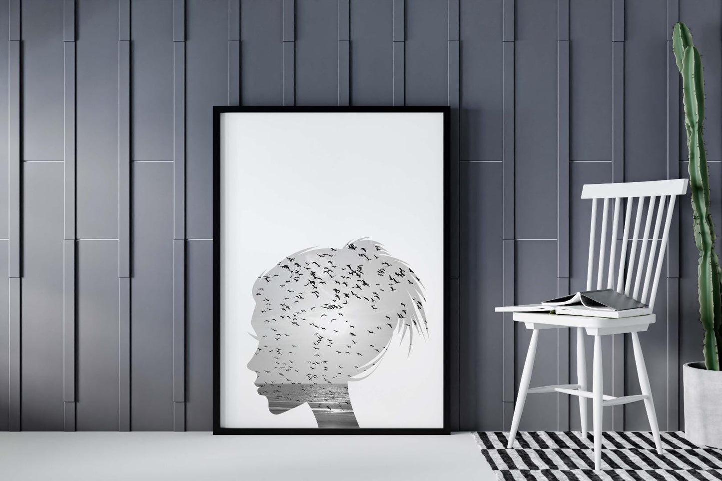 Girl Line Sketch Birds Bedroom Drawing Minimalist Wall Home Decor Print Poster