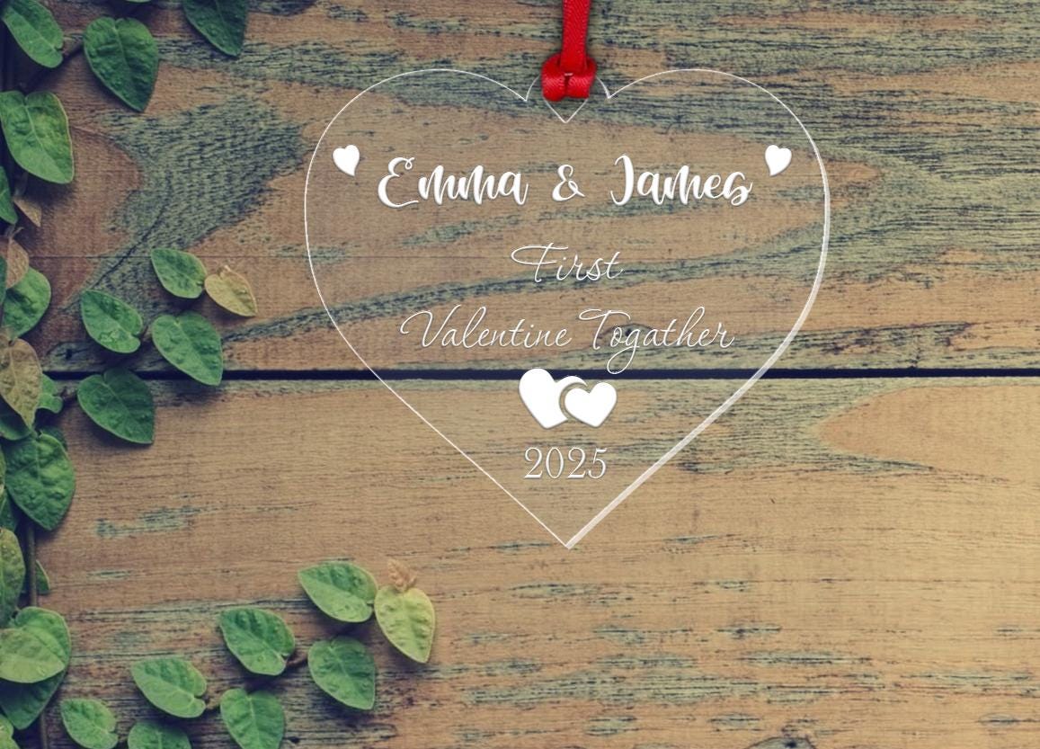Personalised First Christmas Bauble Couple Gift Valentines Day Heart Decoration