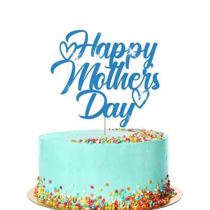 Happy Mothers Day Glitter Cake Topper Hearts Design Birthday Decoration