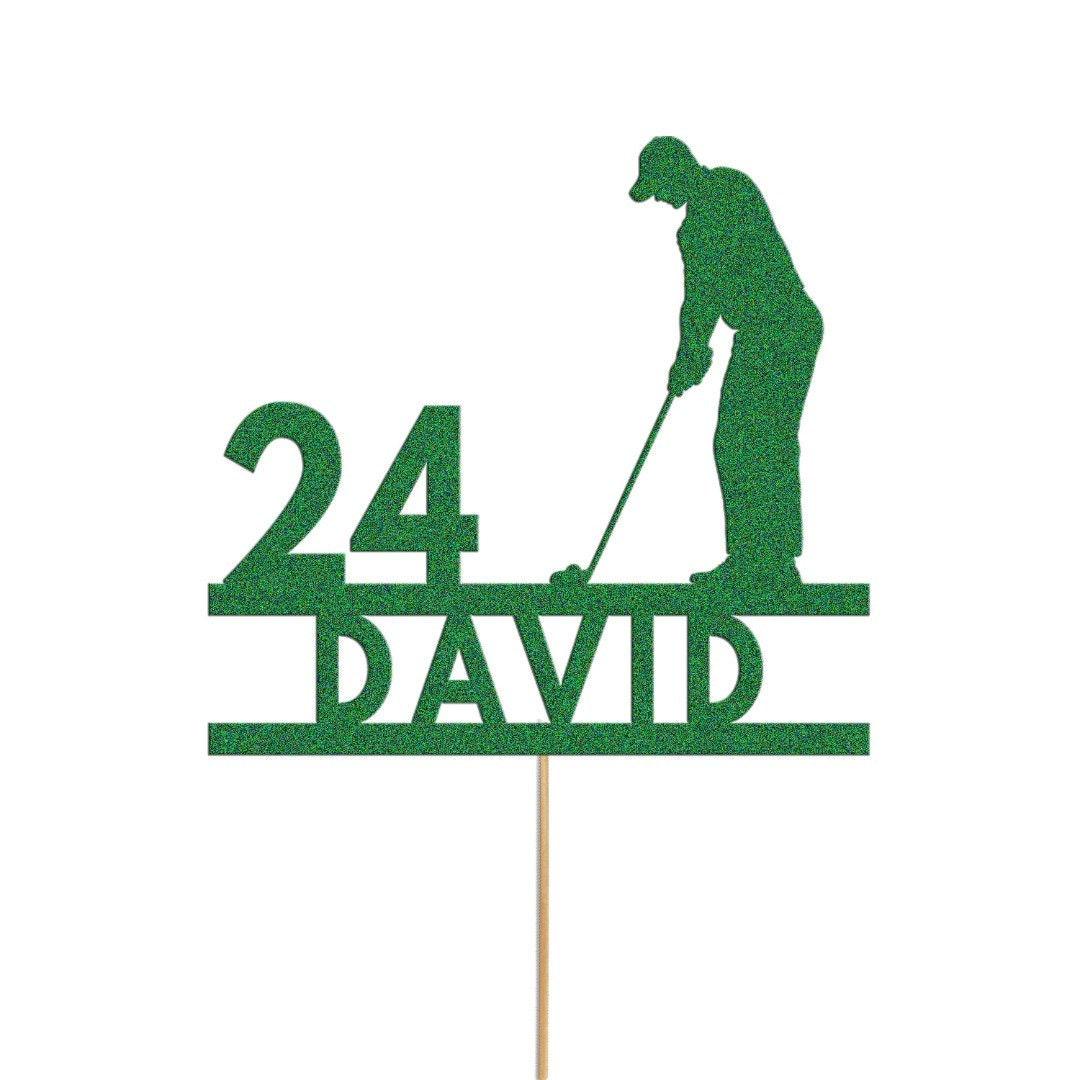 Personalised Glitter Golf Cake Topper: Golfer Birthday Decoration