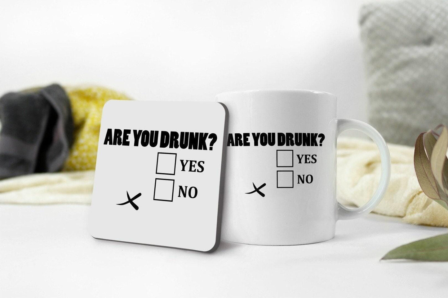 Are You Drunk? Ceramic Novelty Mug & Coaster Funny Workspace Office Gift Coffee Tea Cup