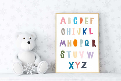 A To Z Alphabet Kids Boho Watercolour Hand Painted Effect Nursery Wall Poster