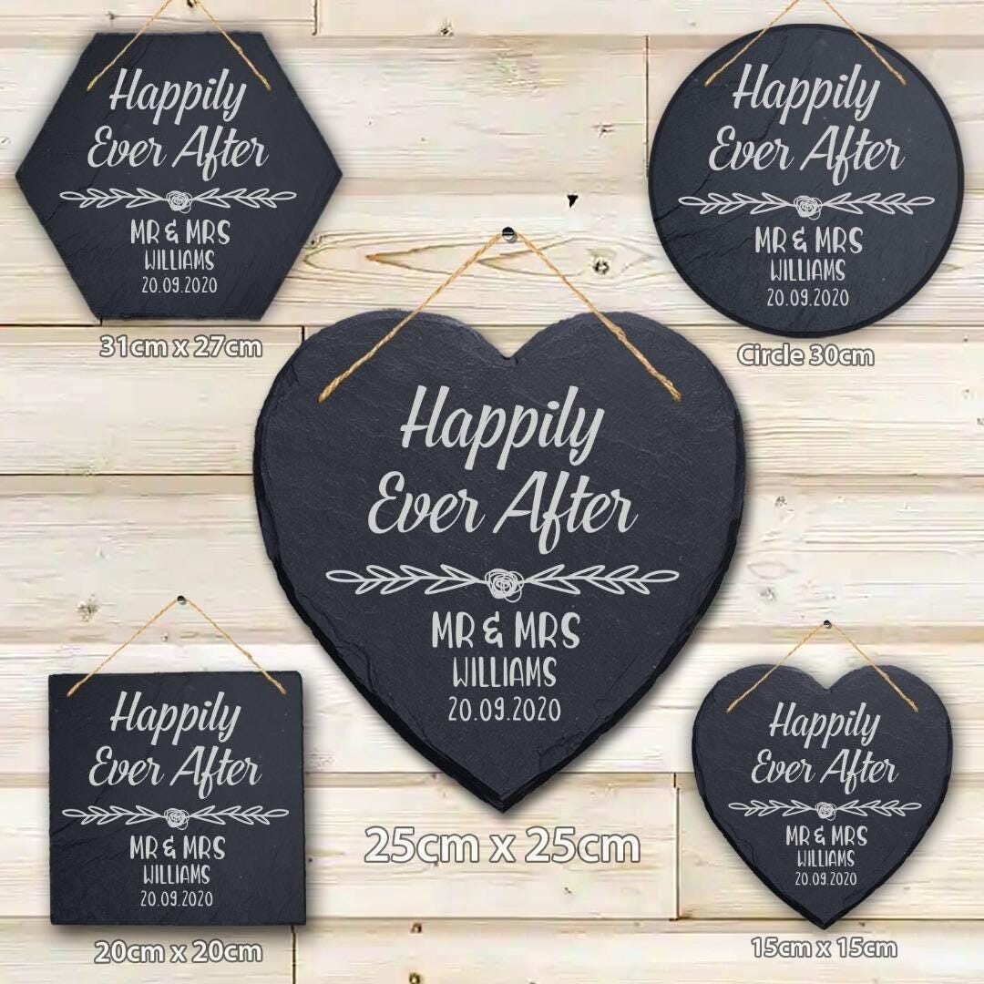 Personalised Wedding Slate Plaque: Happily Ever After Hanging Sign