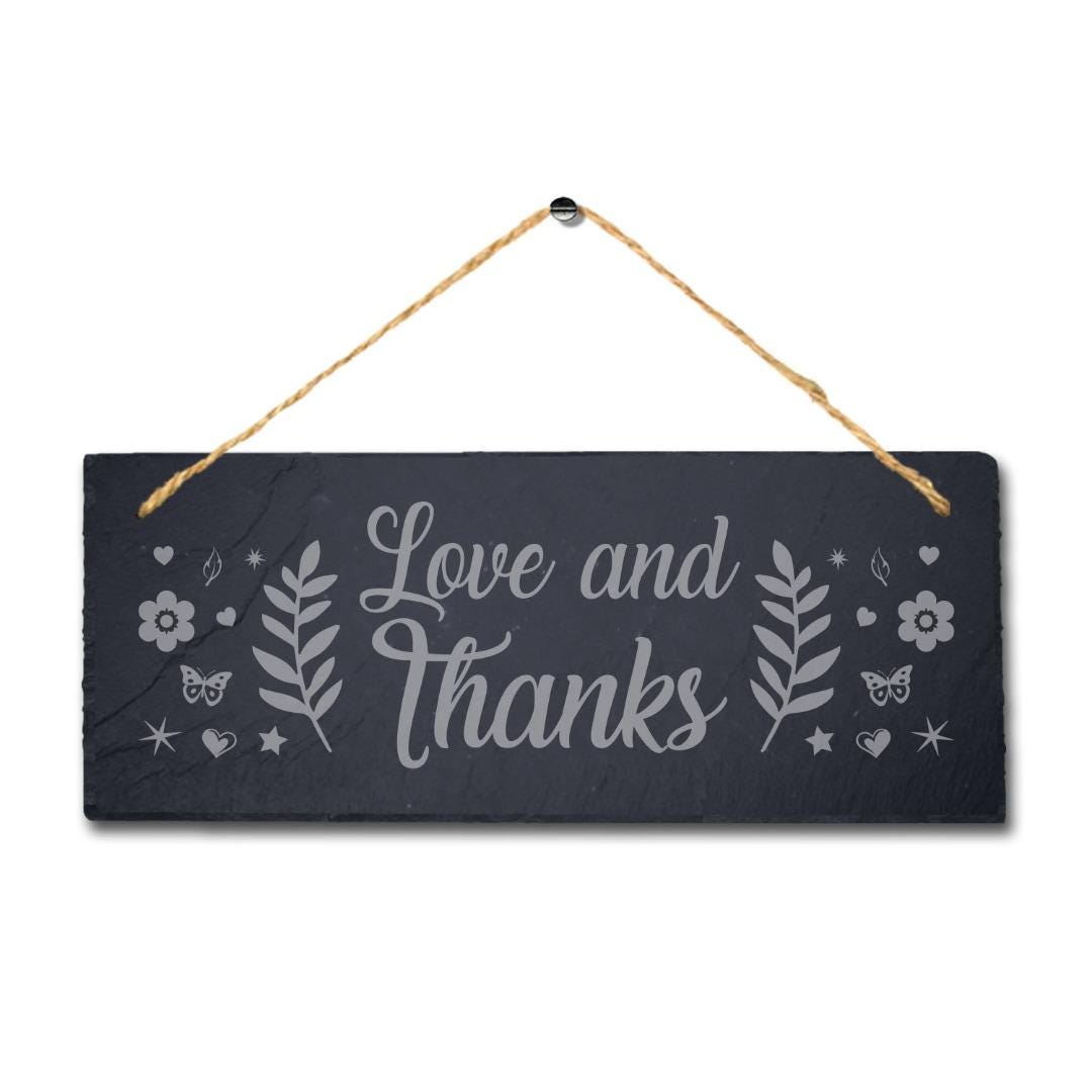 Love And Thanks Laser Engraved Hanging Slate Thanksgiving Home Plaque Sign