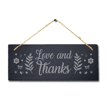 Love And Thanks Laser Engraved Hanging Slate Thanksgiving Home Plaque Sign
