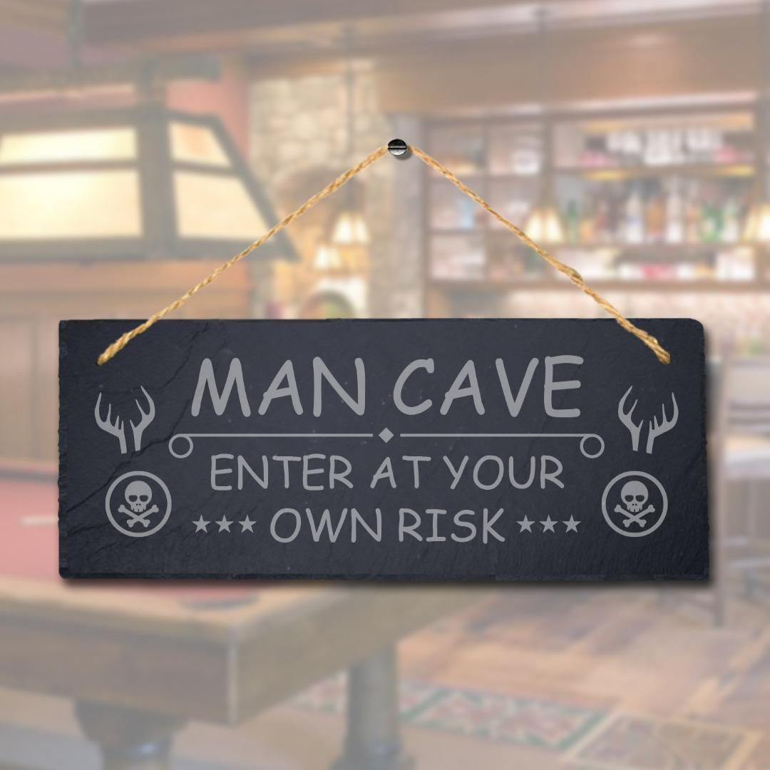 Enter At Your Own Risk Laser Engraved Hanging Slate Man Cave  Bar Plaque Sign