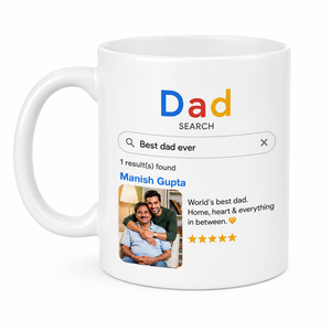 Personalized Ceramic Coffee Mug with Custom Photo and Name, Search Engine Theme Design for Dad, Customizable 11oz White Tea Cup for Home and Office, High Gloss Finish