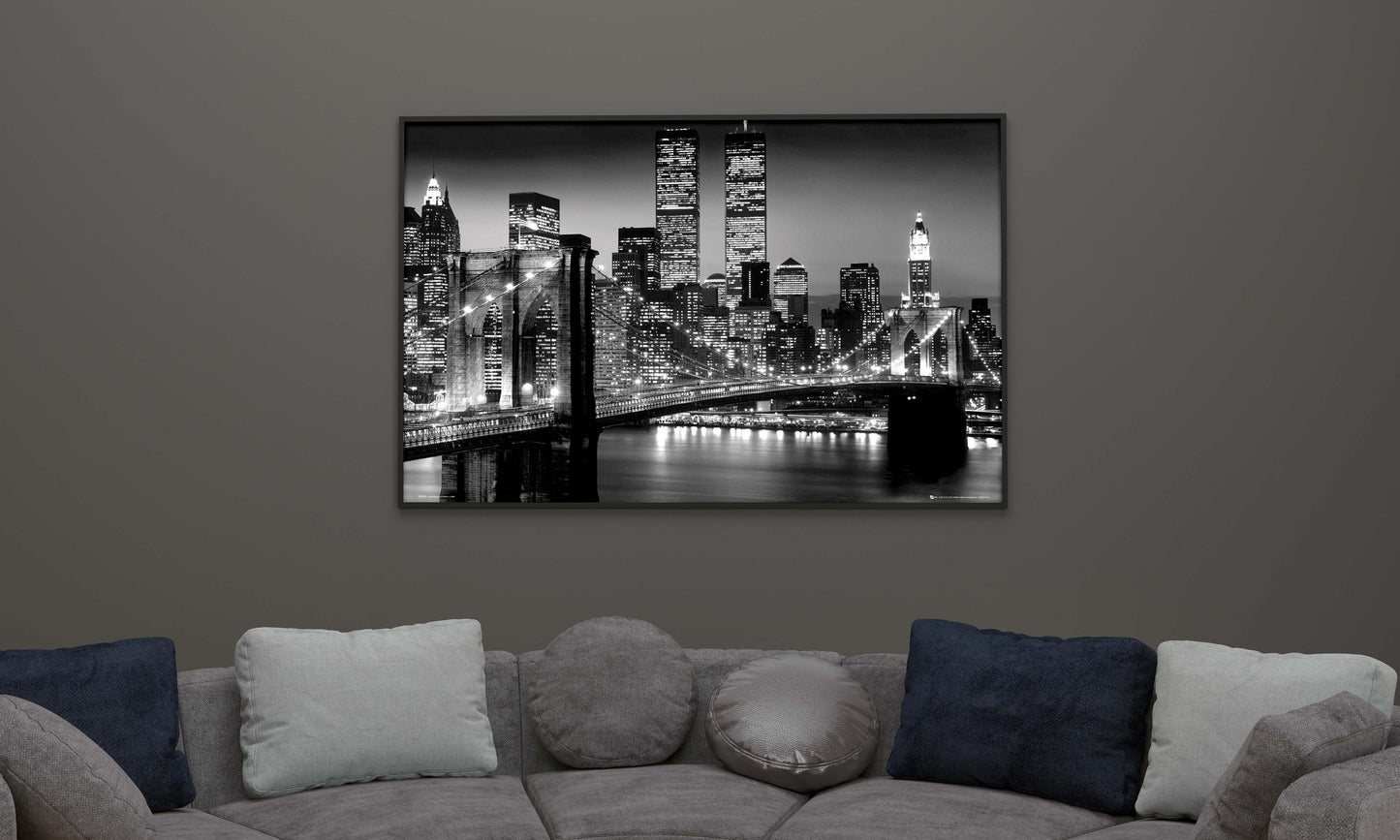 New York Manhattan Night Time City Black Poster - A5 A4 A3 A2 A1 A0 Sizes Art