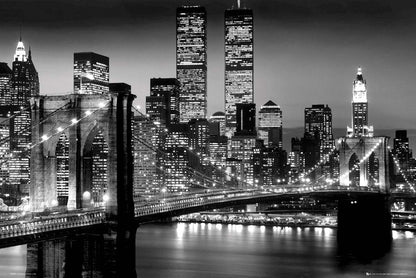 New York Manhattan Night Time City Black Poster - A5 A4 A3 A2 A1 A0 Sizes Art