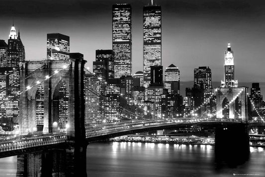 New York Manhattan Night Time City Black Poster - A5 A4 A3 A2 A1 A0 Sizes Art