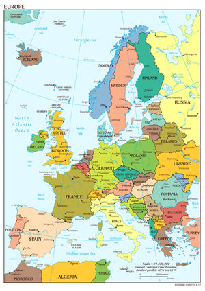 Giant Map of Europe Wall Art Poster - Available in A5, A4, A3, A2, A1 Sizes