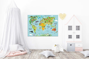 Animal World Map Kids School Geography Bedroom Giant Poster - A4 A3 A2 A1 Sizes