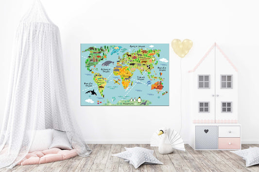 Animal World Map Kids School Geography Bedroom Giant Poster - A4 A3 A2 A1 Sizes
