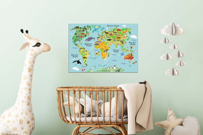 Animal World Map Kids School Geography Bedroom Giant Poster - A4 A3 A2 A1 Sizes