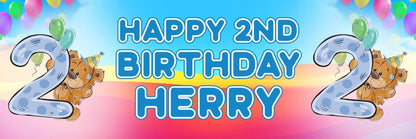 2 Personalised 2nd Birthday Bear Balloons Celebration Banners Decoration Posters